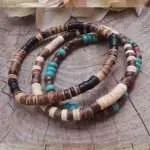 Conjunto de 3 pulseras bohemias para hombre de madera y jaspe
