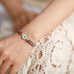 Pulsera de la protección al mal de ojo con jaspe, nácar y circonita
