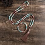 Conjunto Japa Mala 108 con amazonita, cuarzo cristal, cuarzo rosa y rodonita