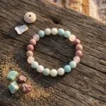 Conjunto Japa Mala de Cuarzo Rosa, Rodonita y Amazonita (Collar + Pulsera)