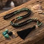 Conjunto Japa Mala 108 con ojo de tigre, turquesa africana, ónix negro y cuarzo