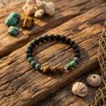 Conjunto Japa Mala 108 con ojo de tigre, turquesa africana, ónix negro y cuarzo