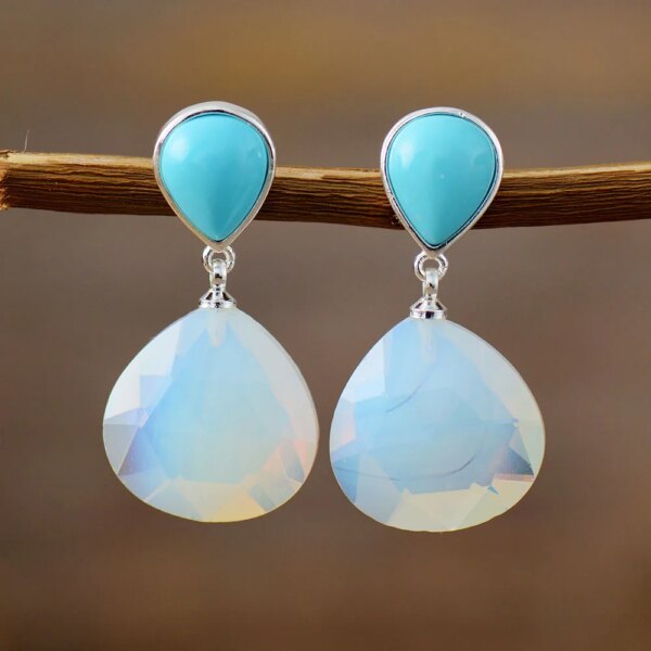 Pendientes boho de mis lagrimitas brillantes con ópalo y jaspe