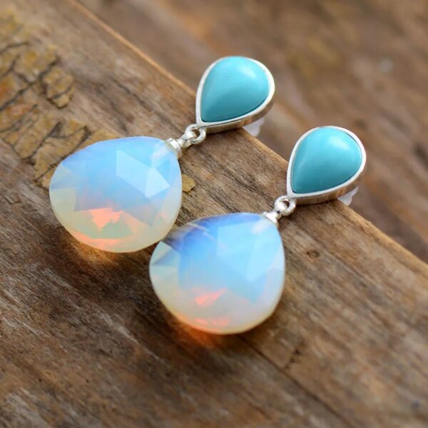 Pendientes boho de mis lagrimitas brillantes con ópalo y jaspe