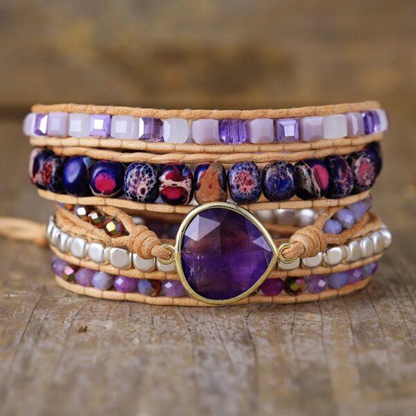 Pulsera boho chic del alivio de los dolores con amatista o amazonita