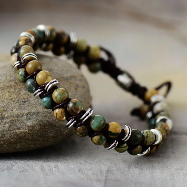 Pulsera unisex de mi vida nómada con cuentas de piedras de jaspe