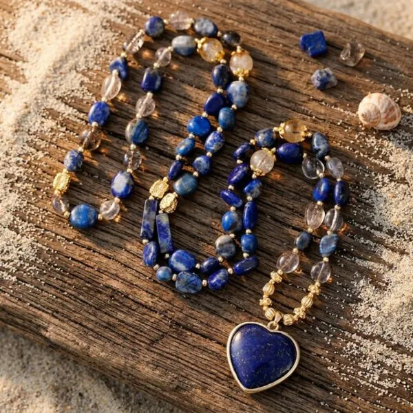 Collar del cielo estrellado con corazón de lapislázuli y piedras naturales