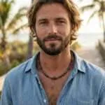 Collar boho para hombre con cuentas de madera de sándalo y ágata