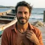 Collar boho para hombre con cuentas de madera de sándalo y ágata
