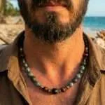 Collar boho para hombre con piedras de turquesa africana o lapislázuli