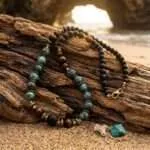 Collar boho para hombre con piedras de turquesa africana o lapislázuli
