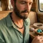 Collar boho para hombre con piedras de turquesa africana o lapislázuli