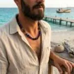 Collar boho para hombre con piedras de turquesa africana o lapislázuli