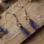 Pendientes largos bohemios con piedras de amazonita o cuarzo rosa