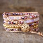 Pulsera boho chic de la fortaleza del espíritu con cuarzo rosa o ágata