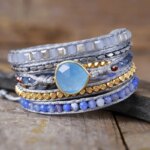 Pulsera boho chic de la fortaleza del espíritu con cuarzo rosa o ágata