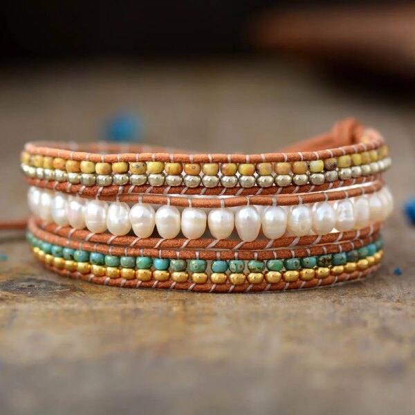 Pulsera japonesa «Ukiyo» con semillas Miyuki y perlas de agua dulce