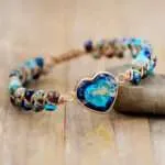 Pulsera de macramé de apoyo al chakra del corazón con amazonita y ónix