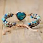 Pulsera de macramé de apoyo al chakra del corazón con amazonita y ónix