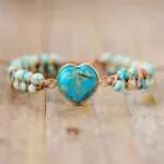 Pulsera de macramé de apoyo al chakra del corazón con amazonita y ónix