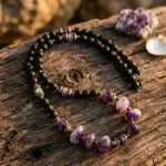 Collar boho unisex con gemas de ojo de tigre, amatista o lapislázuli