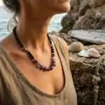 Collar boho unisex con gemas de ojo de tigre, amatista o lapislázuli