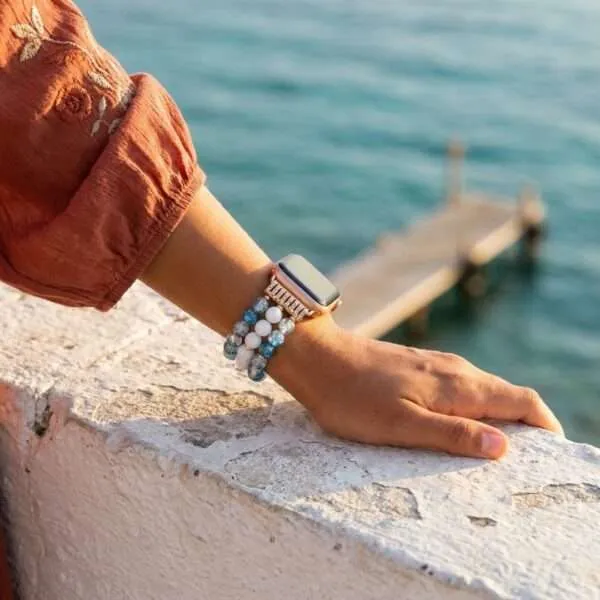 Correa Apple Watch elástica con Jade Blanco y Cuarzo Azul Craquelado
