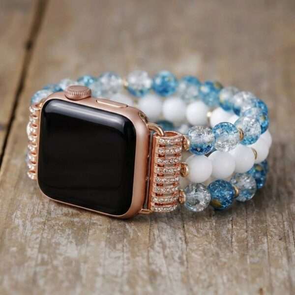 Correa Apple Watch elástica con Jade Blanco y Cuarzo Azul Craquelado