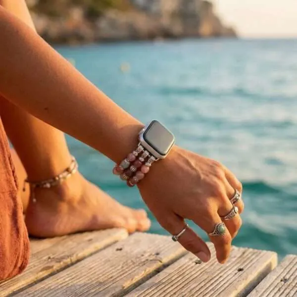 Correa Apple Watch elástica con Rodonita y Amazonita o Ágata de la India