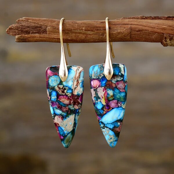 Pendientes hechos a mano de mi galaxia bohemia con piedras de jaspe