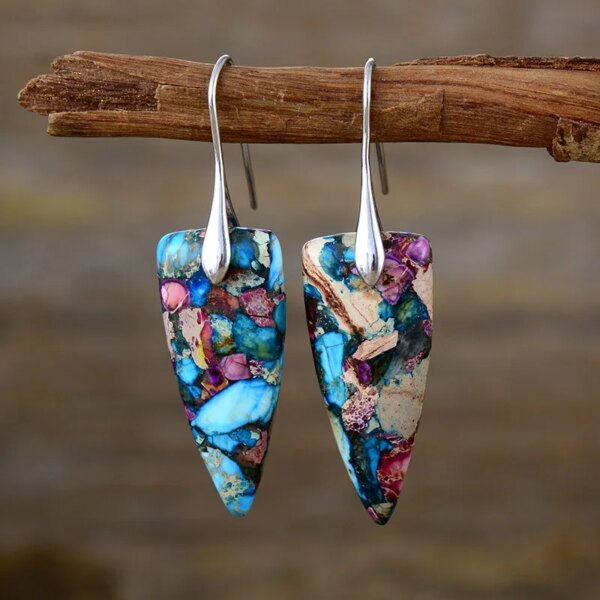 Pendientes hechos a mano de mi galaxia bohemia con piedras de jaspe