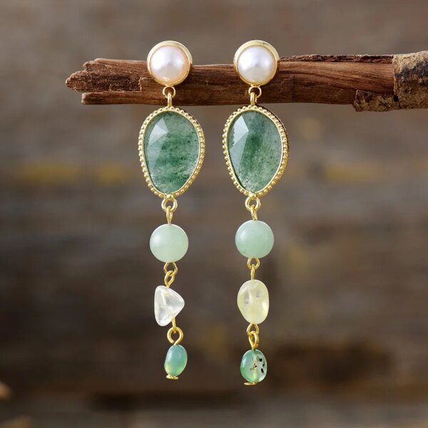 Pendientes largos bohemios de las piedras luminosas (2 modelos)