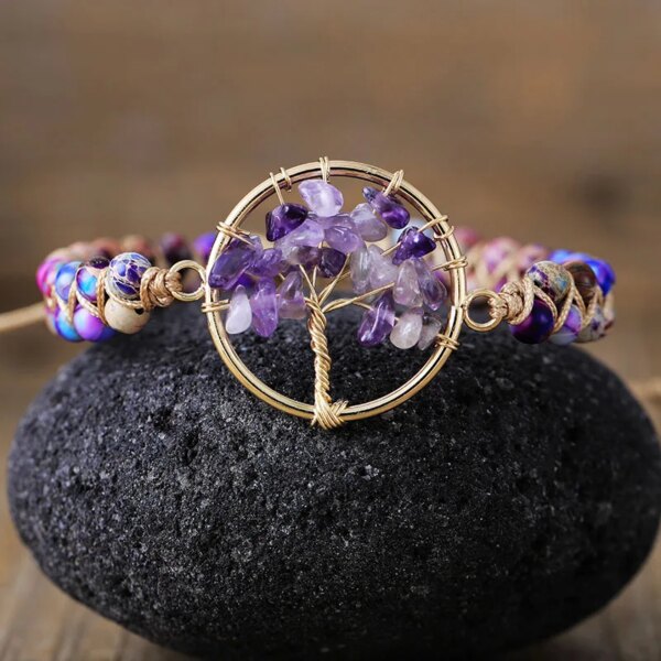 Pulsera espiritual hecha a mano del árbol de la vida con piedras naturales