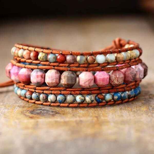 Pulsera del estímulo de la fertilidad con piedras de rodonita y jaspe