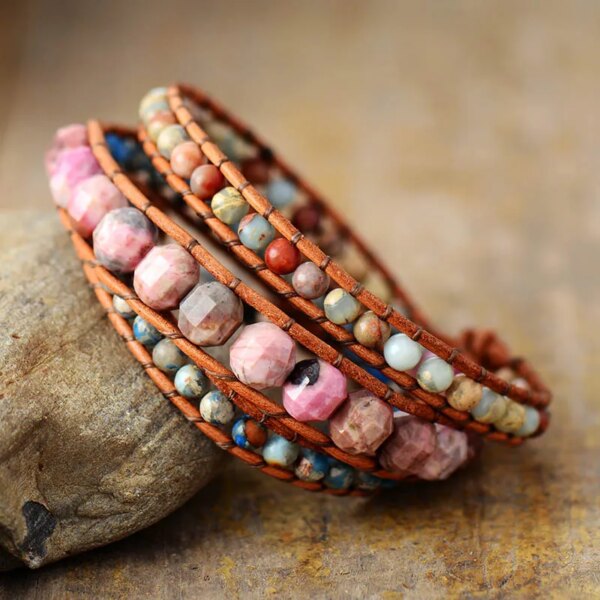 Pulsera del estímulo de la fertilidad con piedras de rodonita y jaspe