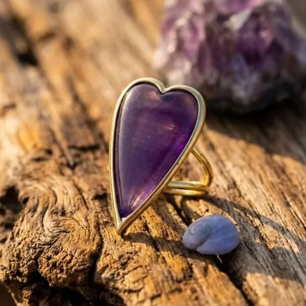 Anillo Boho Ajustable de los 5 Corazones con Piedra Natural
