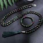 Conjunto Japa Mala budista 108 cuentas con piedras naturales de zoisita