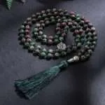 Conjunto Japa Mala budista 108 cuentas con piedras naturales de zoisita
