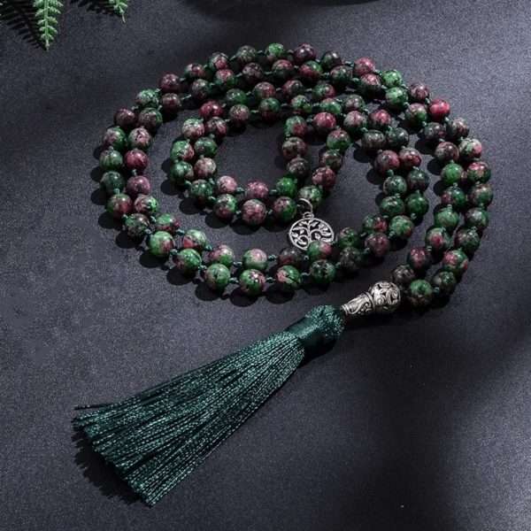 Conjunto Japa Mala budista 108 cuentas con piedras naturales de zoisita
