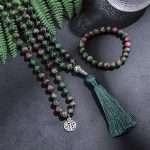 Conjunto Japa Mala budista 108 cuentas con piedras naturales de zoisita