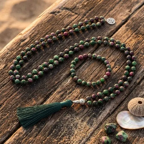 Conjunto Japa Mala 108 cuentas con piedras naturales de zoisita