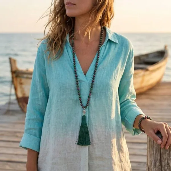 Conjunto Japa Mala 108 cuentas con piedras naturales de zoisita