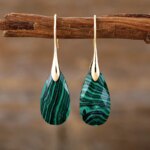 Pendientes boho en forma de lágrima con piedras naturales facetadas
