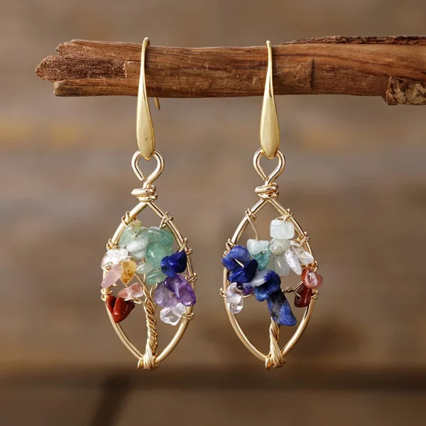 Pendientes zen del Árbol de la Vida con 5 piedras diferentes