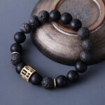 Pulsera budista para hombre con piedras naturales de ónix negro y ojo de tigre