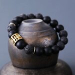 Pulsera budista para hombre con piedras naturales de ónix negro y ojo de tigre
