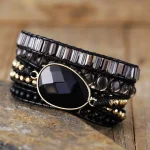 Pulsera unisex de la visión positiva con ónix negro y cuarzo ahumado