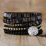 Pulsera unisex de la visión positiva con ónix negro y cuarzo ahumado