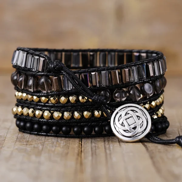 Pulsera unisex de la visión positiva con ónix negro y cuarzo ahumado