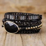 Pulsera unisex de la visión positiva con ónix negro y cuarzo ahumado